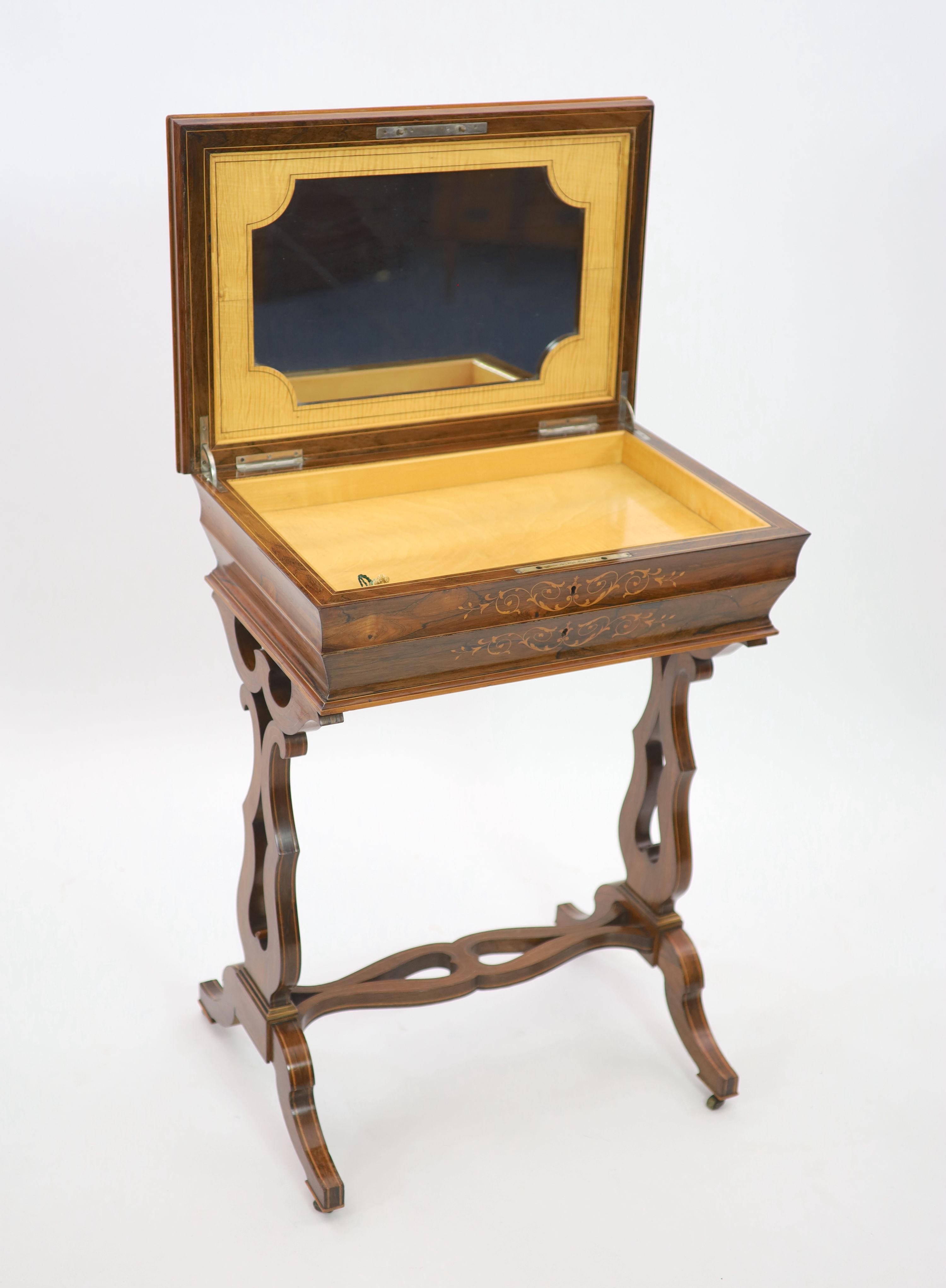 A 19th century French rosewood and sycamore lined lady's dressing table, c.1830, by Alphonse Giroux, Paris, W.60cm D.40cm H.80cm